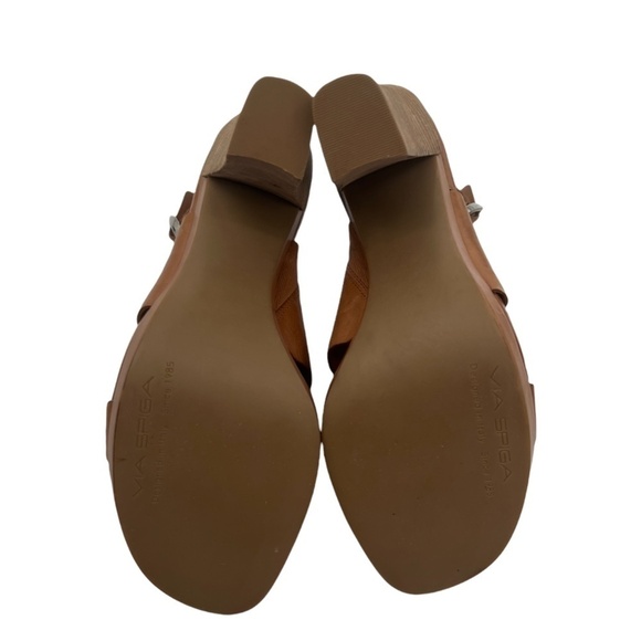 Via Spiga Tan Leather Square Toe Block Heel Sandals Size 6 Women’s - Picture 8 of 8